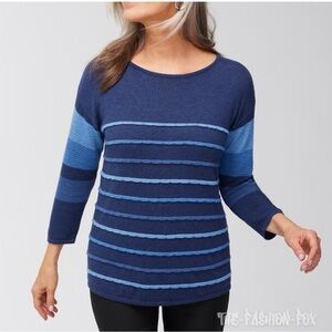 Chicos Women’s Cashmere Blend Soft Sweater Pullover  Top Striped Plus Size 3